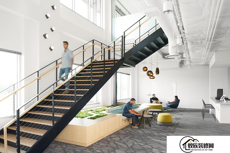 loft办公空间装修-直线楼梯效果图